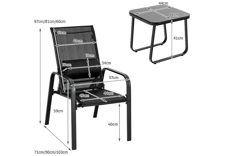 Patio Bistro Set With Coffee Table & 2 Stackable Chairs