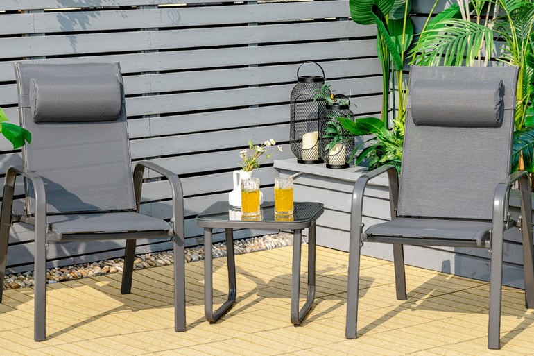 Patio Bistro Set With Coffee Table & 2 Stackable Chairs