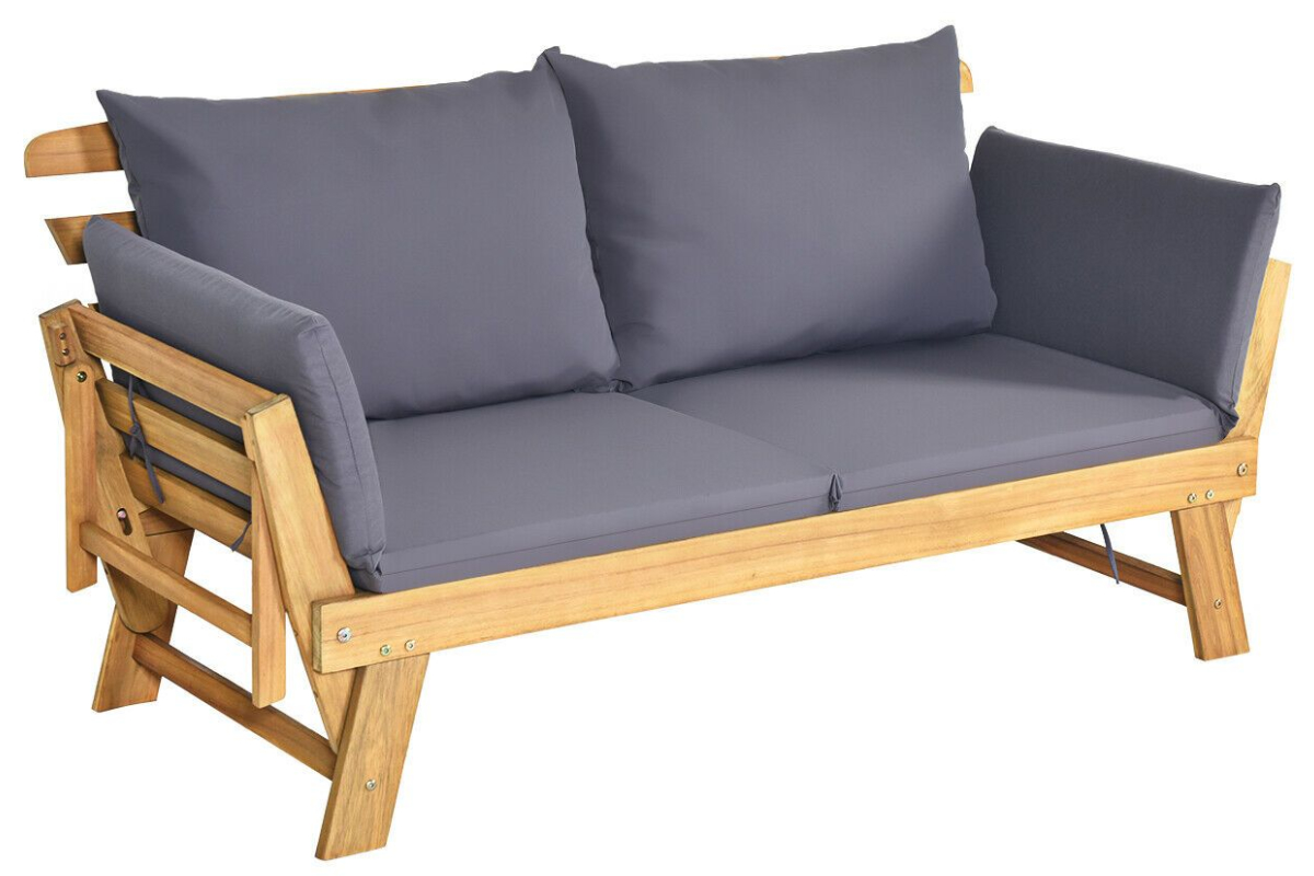 View Grey 3 in 1 Outdoor Convertible Sofa With Cushions Choose Between Sofa Bed or Chaise Lounge Made From Acacia Wood Zip Removable Cushion Covers information