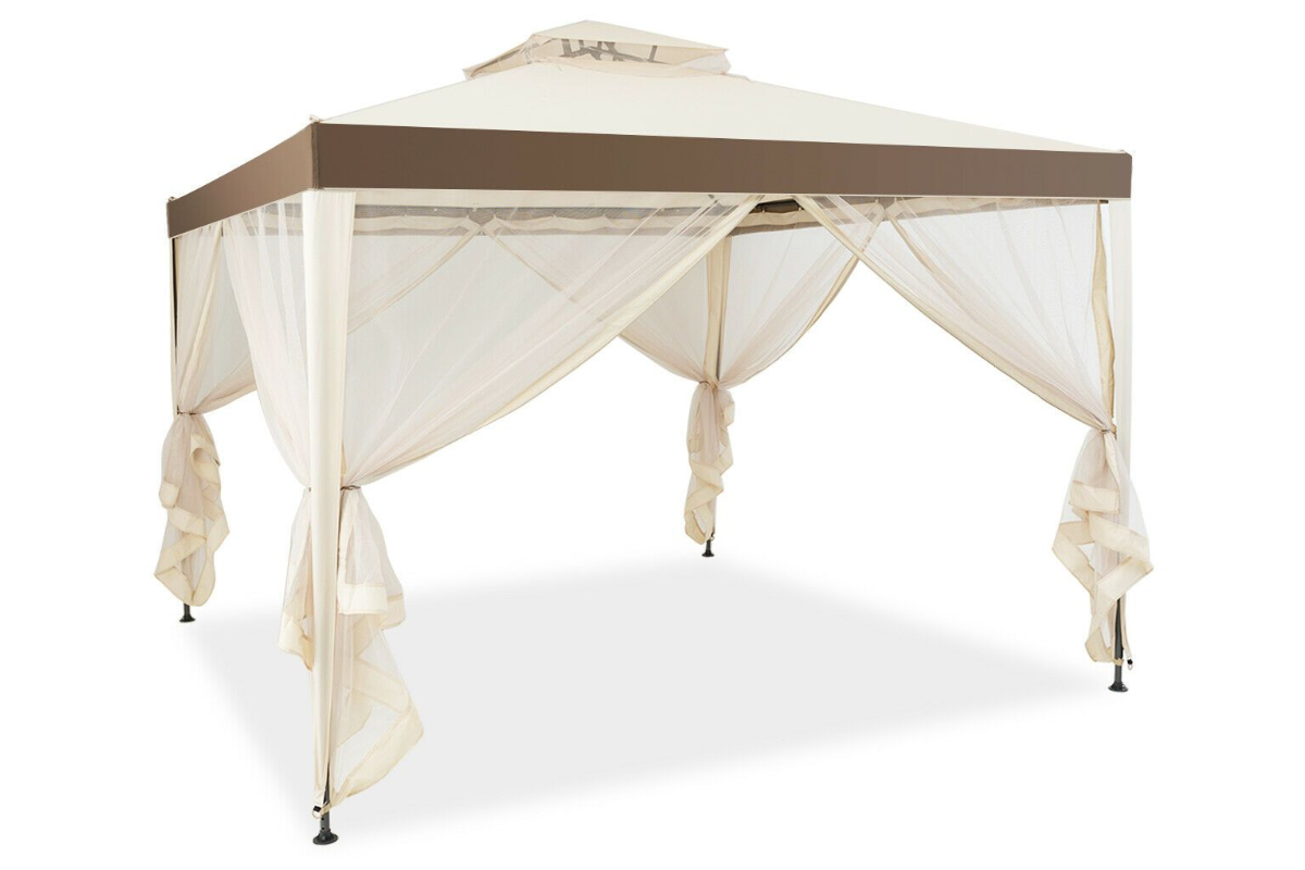 View Beige Outdoor Garden Gazebo With Party Canopy Tent Durable PowderCoated Steel Frame Top And Side Panels Can Prevent Sun And Rain Effectively information