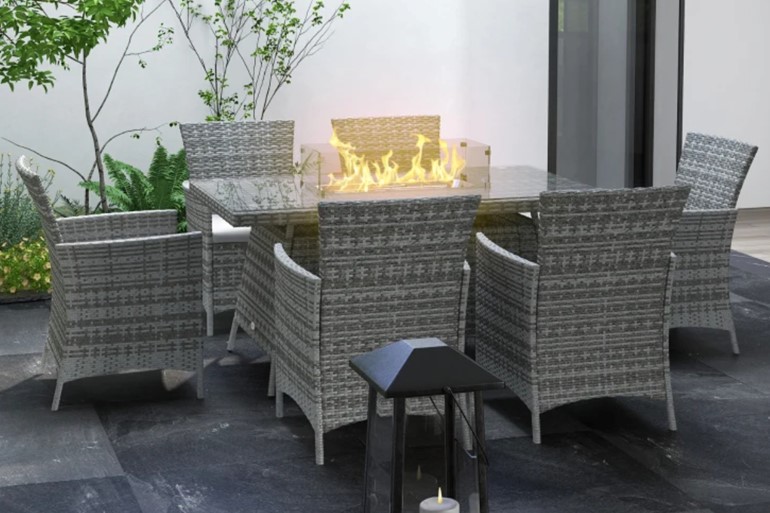 Rennes Outdoor PE Rattan Dining Set With Fire Pit Table