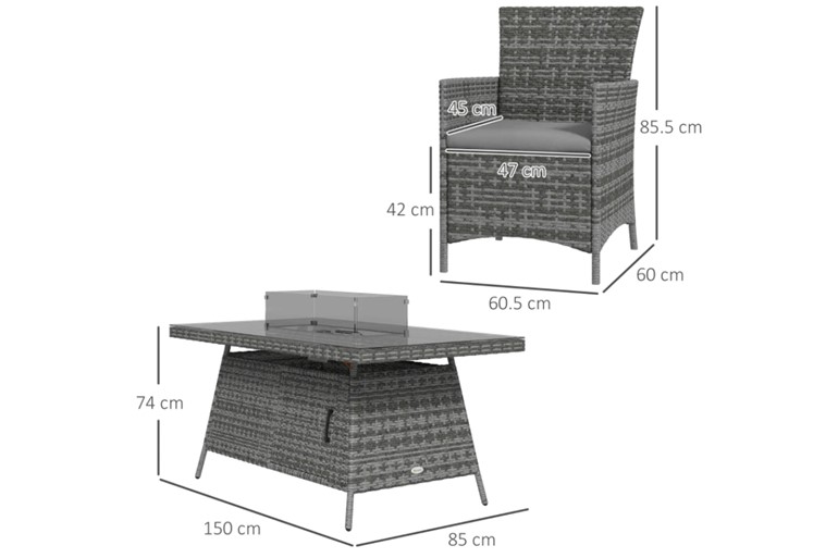 Rennes Outdoor PE Rattan Dining Set With Fire Pit Table