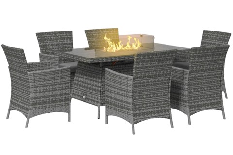 Outdoor PE Rattan Dining Set with Fire Pit Table