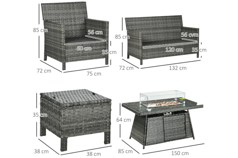 Cannes Outdoor PE Rattan Dining Set With Fire Pit Table