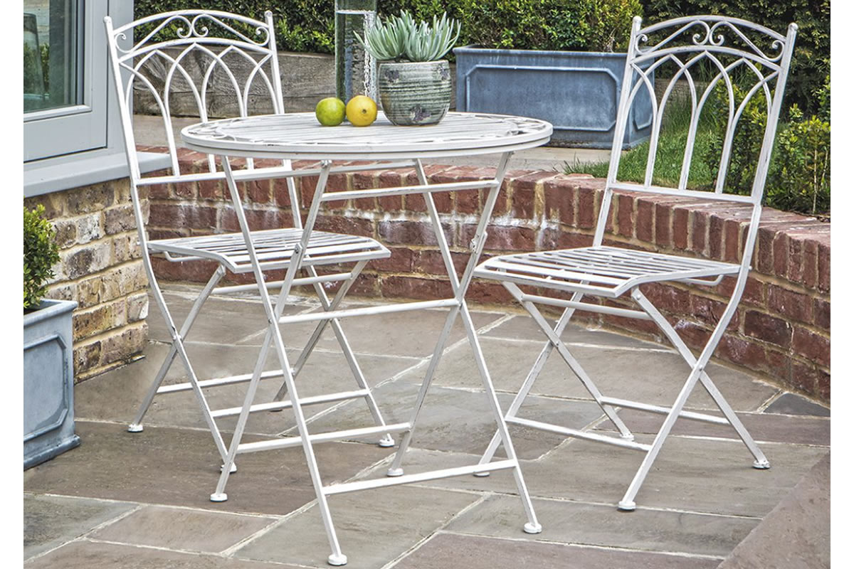View Burano Outdoor 2 Seater Metal Bistro Set With Round Table 2 Colour Option information