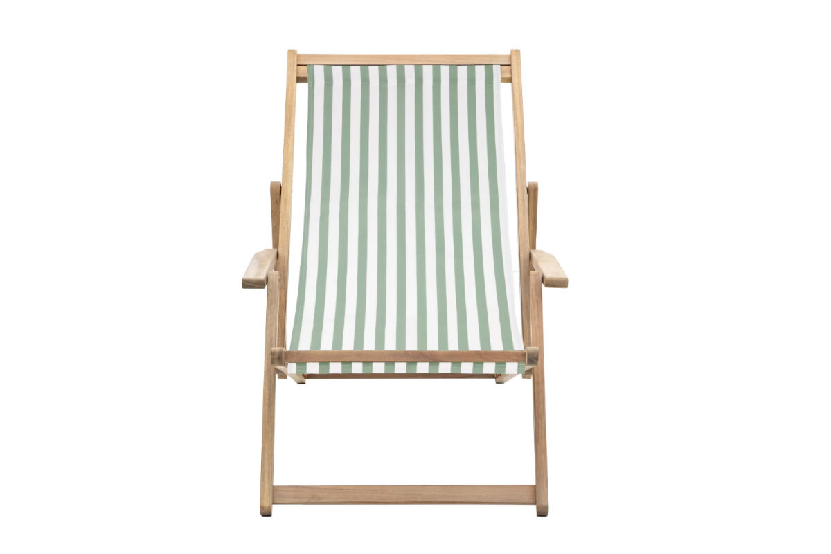 View Creta Traditional Wooden Garden Patio Deck Chair With Armrest Weather Resistant Stripe Green Fabric Easily Folds For Storage information