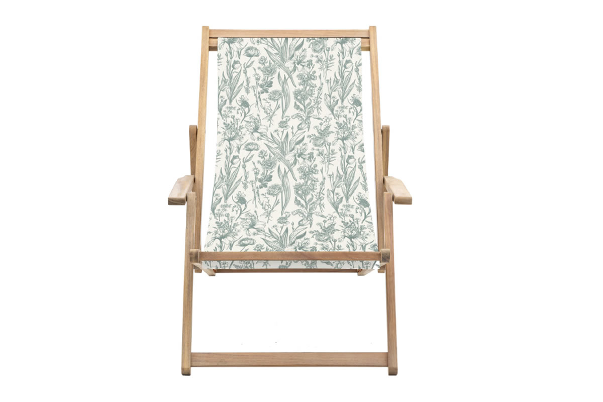 View Creta Traditional Wooden Garden Patio Deck Chair With Armrest Weather Resistant Floral Green Fabric Easily Folds For Storage information