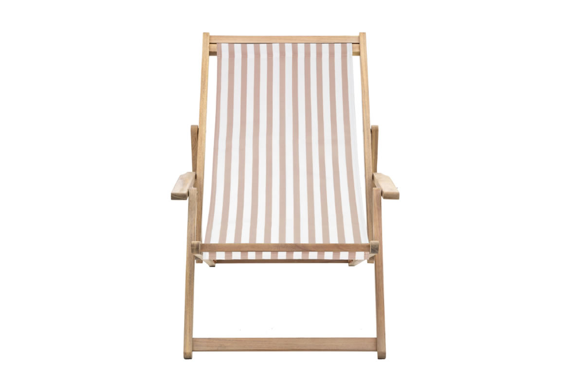 View Creta Traditional Wooden Garden Patio Deck Chair With Armrest Weather Resistant Stripe Clay Fabric Easily Folds For Storage information