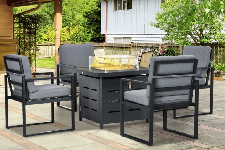Kensington Outdoor Aluminum Chair Set With Fire Pit Table