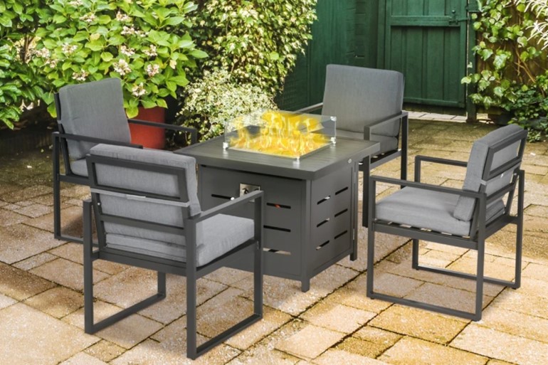 Kensington Outdoor Aluminum Chair Set With Fire Pit Table