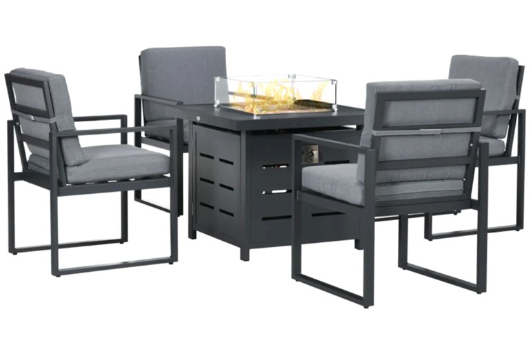 Kensington Outdoor Aluminum Chair Set With Fire Pit Table