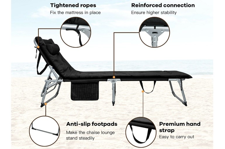 Adjustable Sun Lounger with Soft Mattress and Removable Pillow