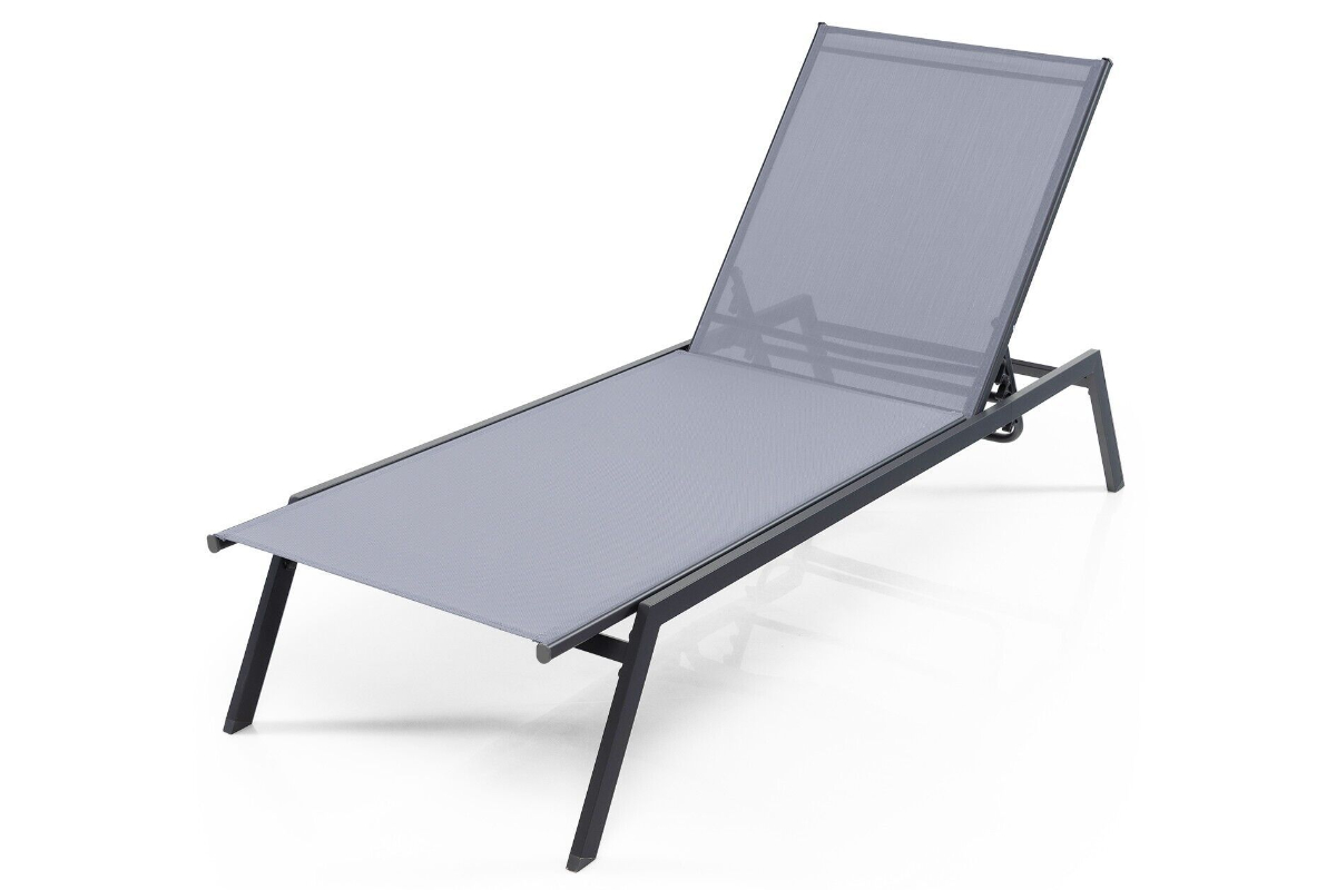 View Grey Outdoor Adjustable Lounge Chair with QuickDrying Fabric Rustproof Steel Frame Sturdy Back Support Adjustable 6Positions Anti Slip Foot information