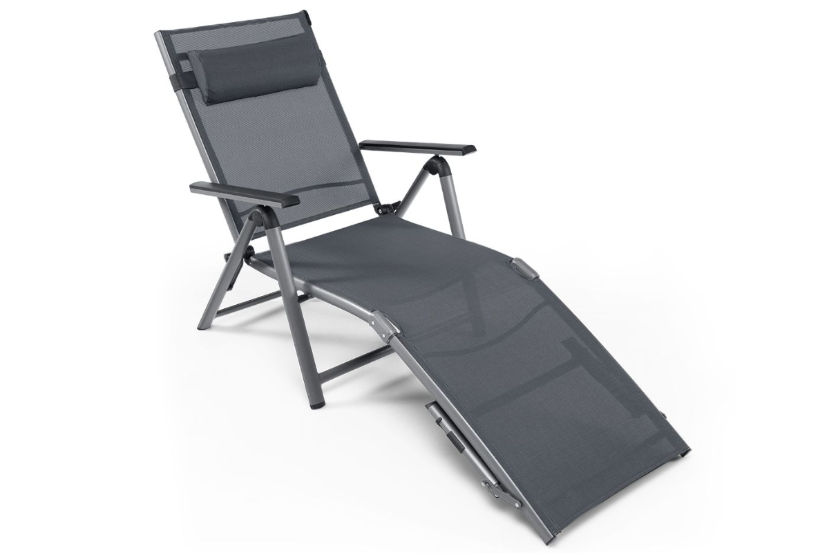 View Outdoor Folding Lounge Chair With 8Position Adjustable Backrest Anti Slip Foot Pads Rustproof Aluminum Frame Adjustable Removable Headrest information