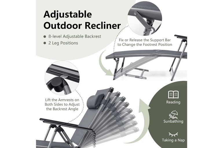 Outdoor Folding Lounge Chair with Adjustable Backrest