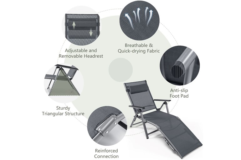 Newquay Outdoor Folding Lounge Chair With Adjustable Backrest