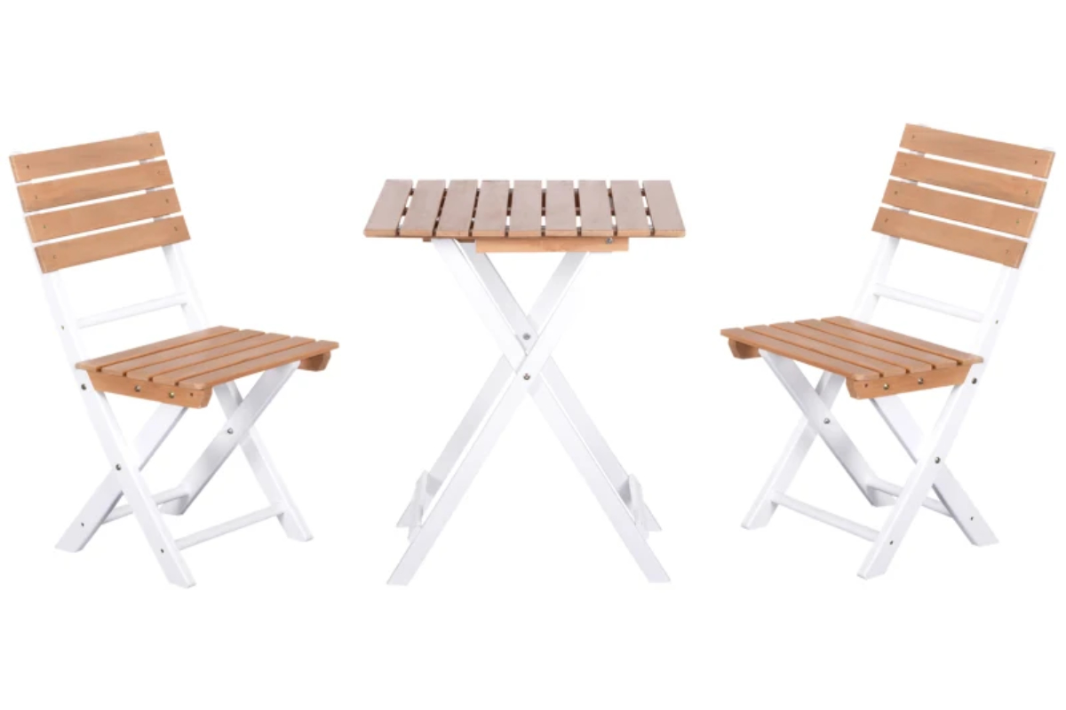 View Folding Outdoor Chairs and Table Set Two Chairs And Square Table Made Of Solid Pine Wood Slatted design information