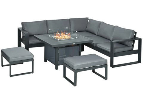 Outdoor Aluminium Corner Sofa Set With Fire Pit Table