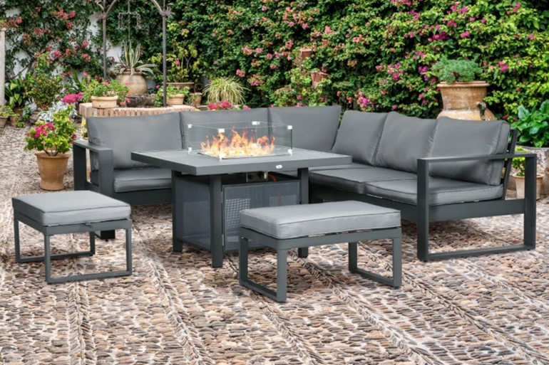 Marylebone Outdoor Aluminium Corner Sofa Set With Fire Pit Table