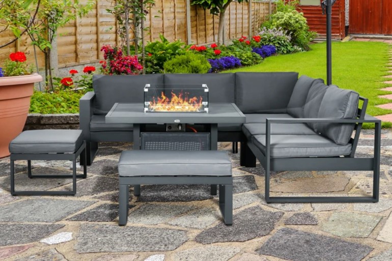Marylebone Outdoor Aluminium Corner Sofa Set With Fire Pit Table