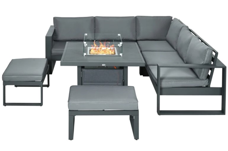 Marylebone Outdoor Aluminium Corner Sofa Set With Fire Pit Table