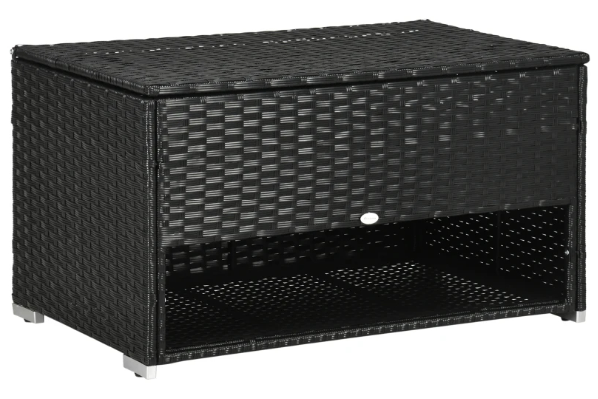 View Black Rattan Outdoor Storage Box With Shoe Storage Layer Heavy Duty Steel Frame All Weather Hand Woven Wicker Minimal Assembly Required information