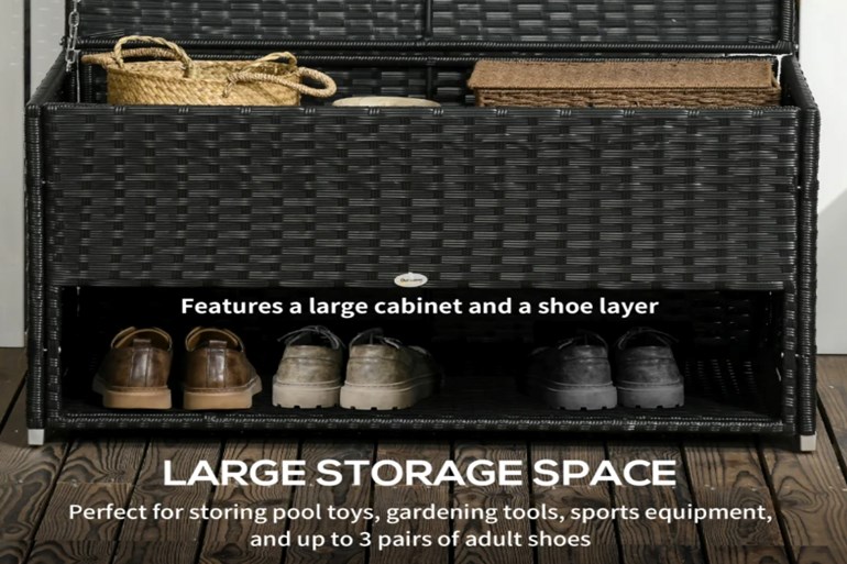 Whatley Black Rattan Outdoor Storage Box With Shoe Storage Layer