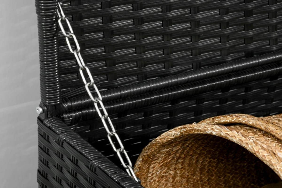 Whatley Black Rattan Outdoor Storage Box With Shoe Storage Layer