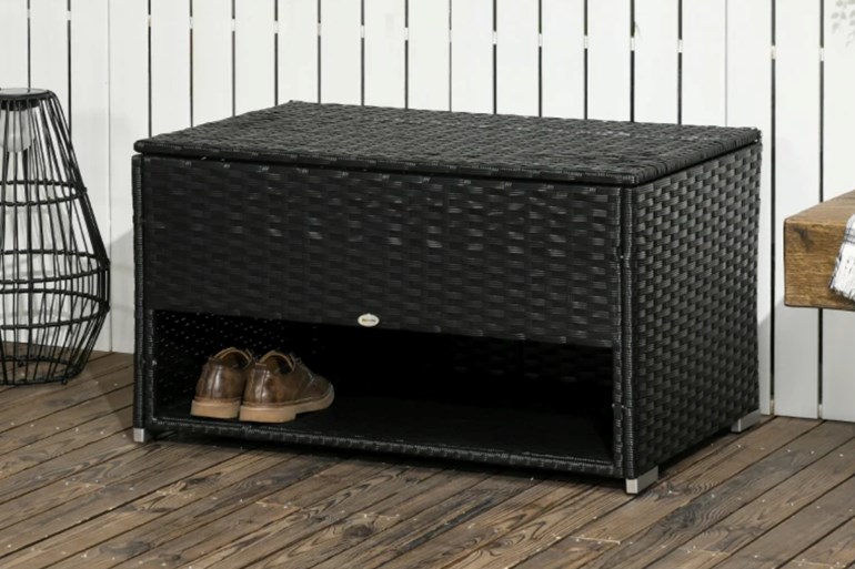 Whatley Black Rattan Outdoor Storage Box With Shoe Storage Layer