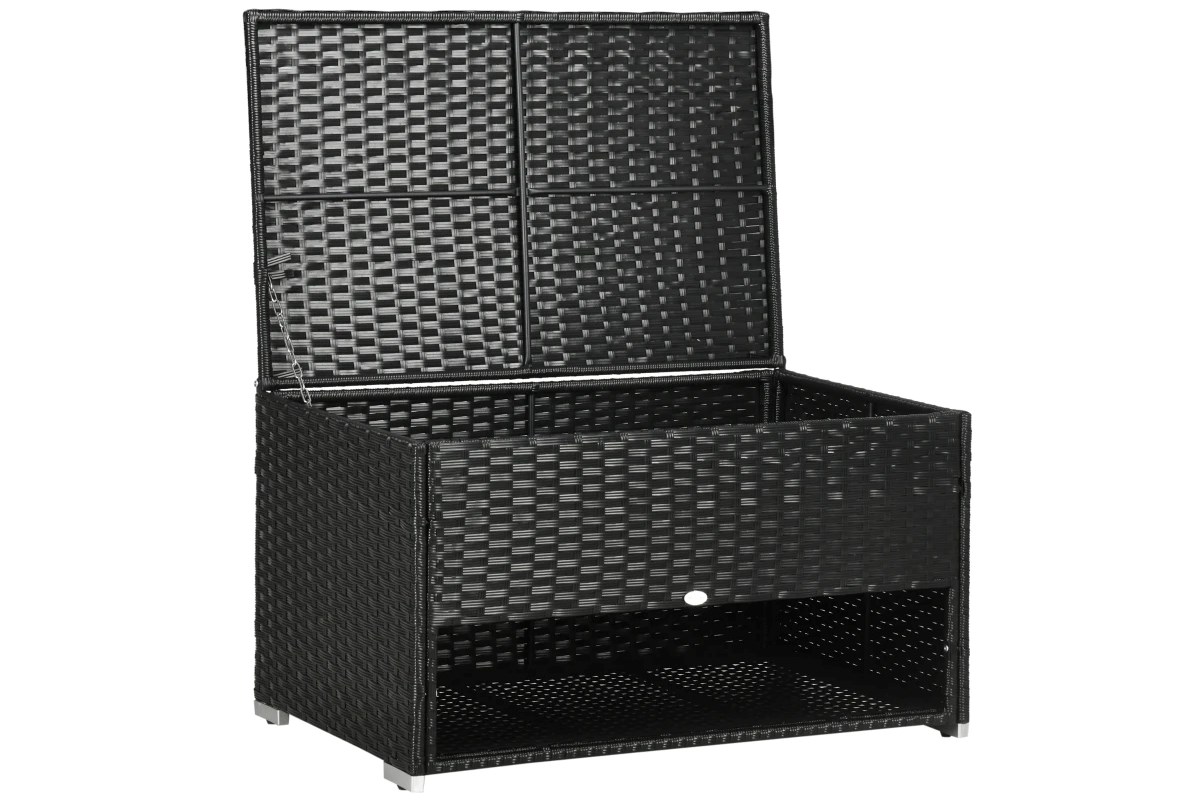 Whatley Black Rattan Outdoor Storage Box With Shoe Storage Layer