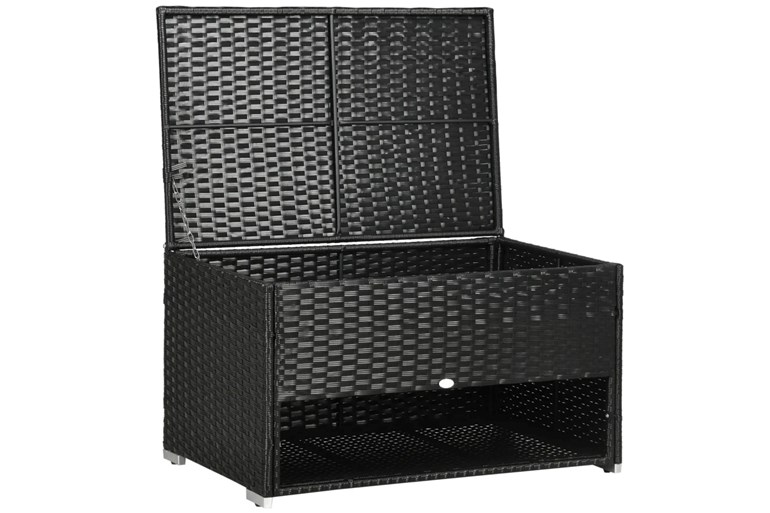 Whatley Black Rattan Outdoor Storage Box With Shoe Storage Layer