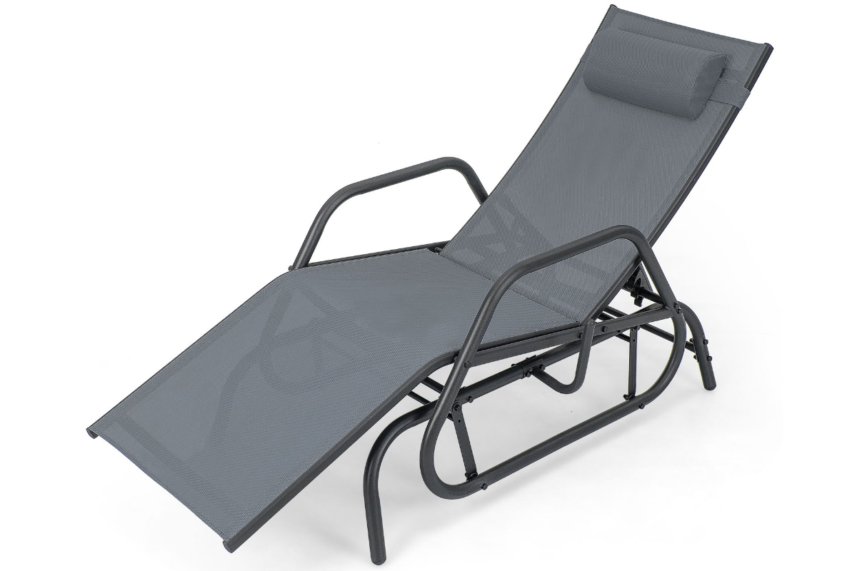 View Grey Outdoor Lounge Glider Chair with Armrests and Pillow AntiSlip Footpads to Protect The Floor The Seat Fabric is Breathable Quick Drying information