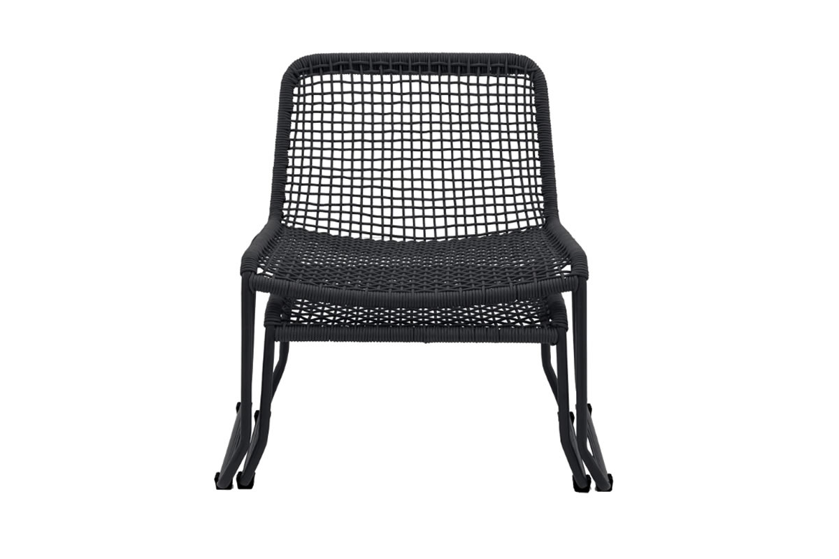 View Sassano Black Metal Outdoor Patio Lounger Chair With Footstool Rope Woven Seat And Backrest Robust Steel Frame Shower Resistant information
