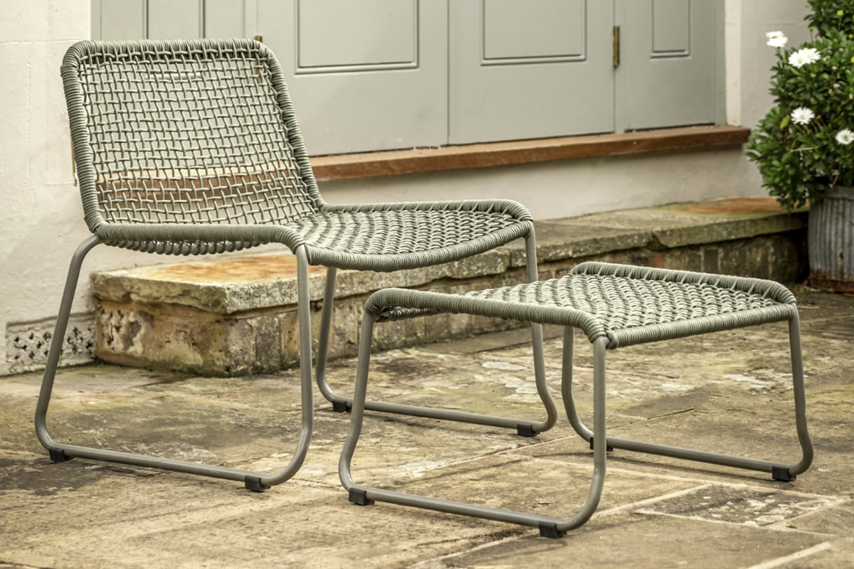 View Sassano Metal Lounge Chair With Footstool Rope Woven Seat 4 Colour Option information