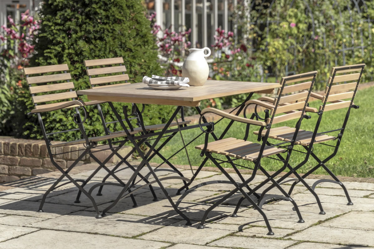 View Valetta Folding Wooden Outdoor Patio Dining Set With Metal Frame Slatted Table Seats Acacia Wooden Frame Easy Folds Away For Storing information