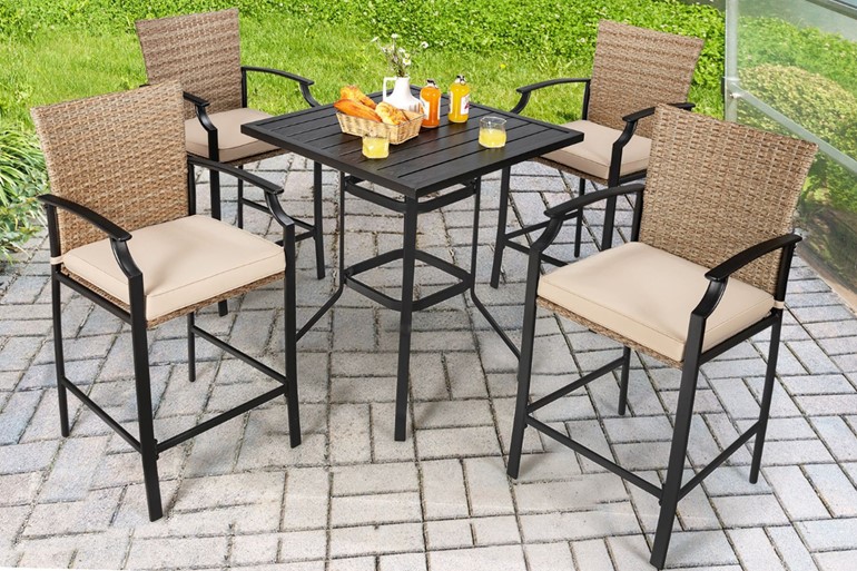 Dunholme Rattan Bar Stool Set With 4 Wicker Chairs