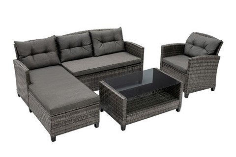 Texas Rattan Patio Sofa Set With Grey Cushions