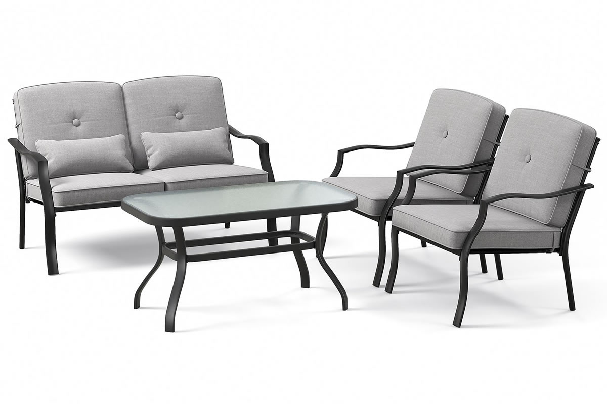 View Harpswell Outdoor Metal Patio Sofa Set Including Coffee Table With Tempered Glass Top Padded Cushions With Zip Removable Covers Solid Steel Frame information