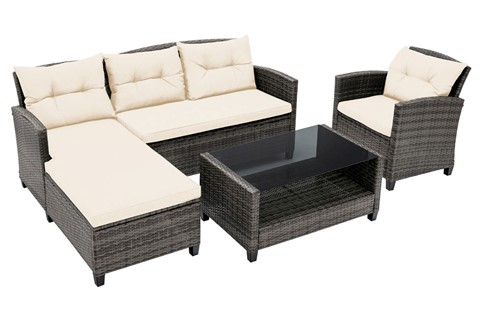Texas Rattan Patio Sofa Set With White  Cushions
