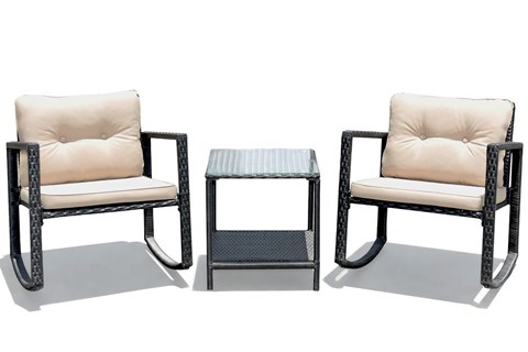 Hewell Beige Rocking Chair Set With Coffee Table