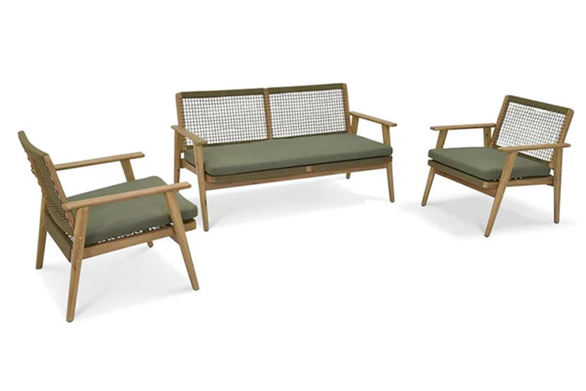 View Dawlish Outdoor Sofa Set Including One Sofa Two Armchairs Crafted From Acacia Wood Olive Polyrope Backrests Removable Washable Seat Cushions information