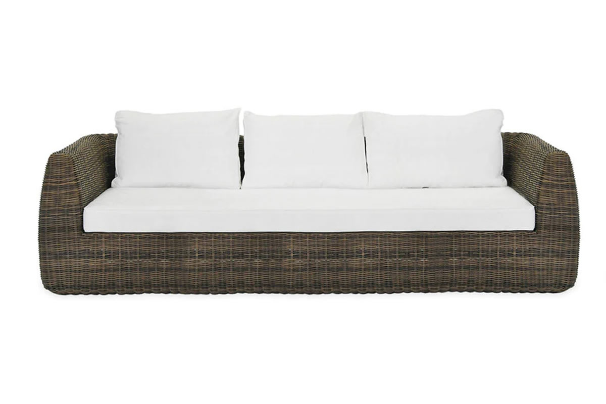 View Skala PE Rattan 3Seater Sofa With Solid Aluminum Frame Deeply Padded OffWhite Seat Back Cushions MediterraneanStyle Arrives Fully Assembled information