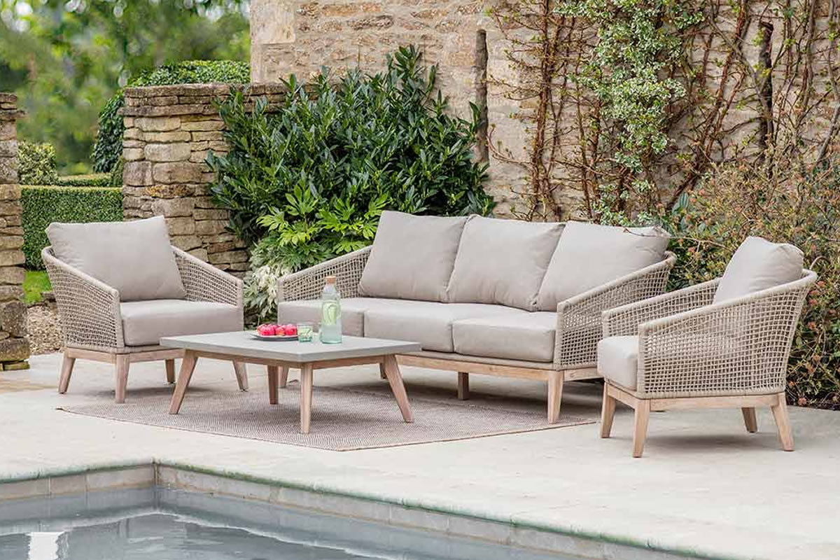 Lynton Grey Outdoor 3 Seater Sofa Set With Coffee Table