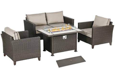 Lira Dark Brown Rattan Firepit Set