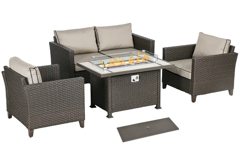 Lira Rattan Firepit Set