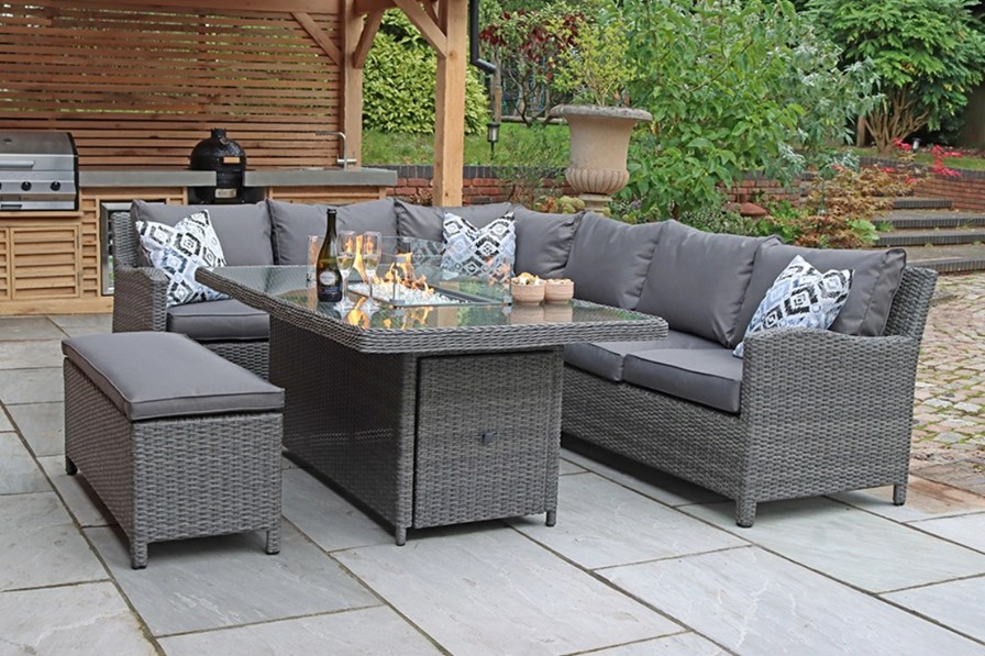 Paris Deluxe Modular Corner Fire Pit Dining Set