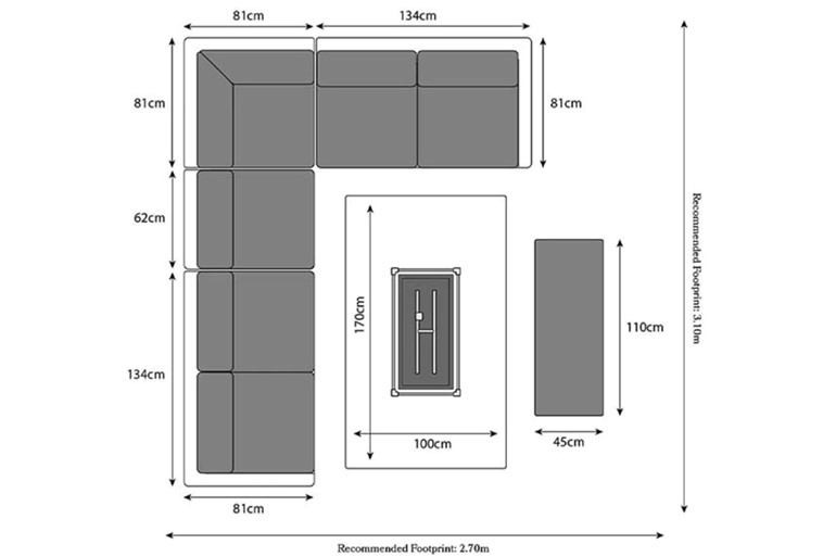 Paris Deluxe Modular Corner Fire Pit Dining Set