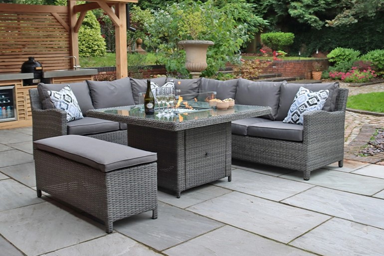 Paris Deluxe Modular Corner Fire Pit Dining Set
