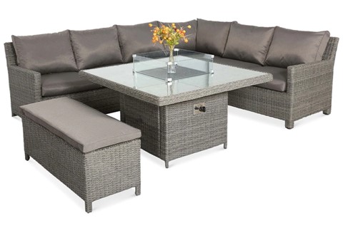 Paris Deluxe Modular Corner Fire Pit Square Dining Table Set