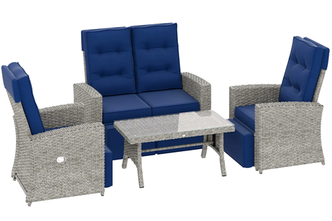 Amira Blue Rattan Sofa Set